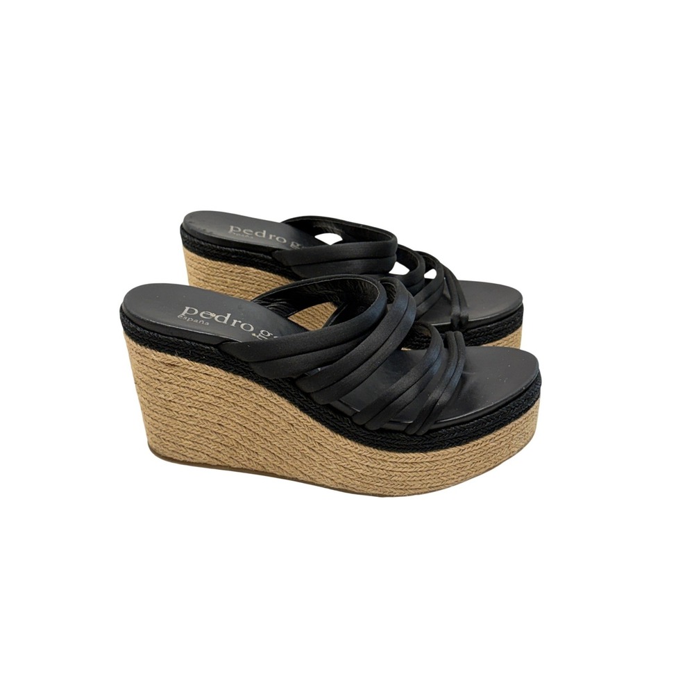 Pedro Garcia Black Leather Multi Strap Espadrille Wedge Sandals Spain Size 37 7